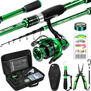 Ghosthorn Fishing Rod and Reel Combo Graphite Telescoping Fishing Pole Portable Travel Kit with Carrier Bag for Freshwater Saltwater